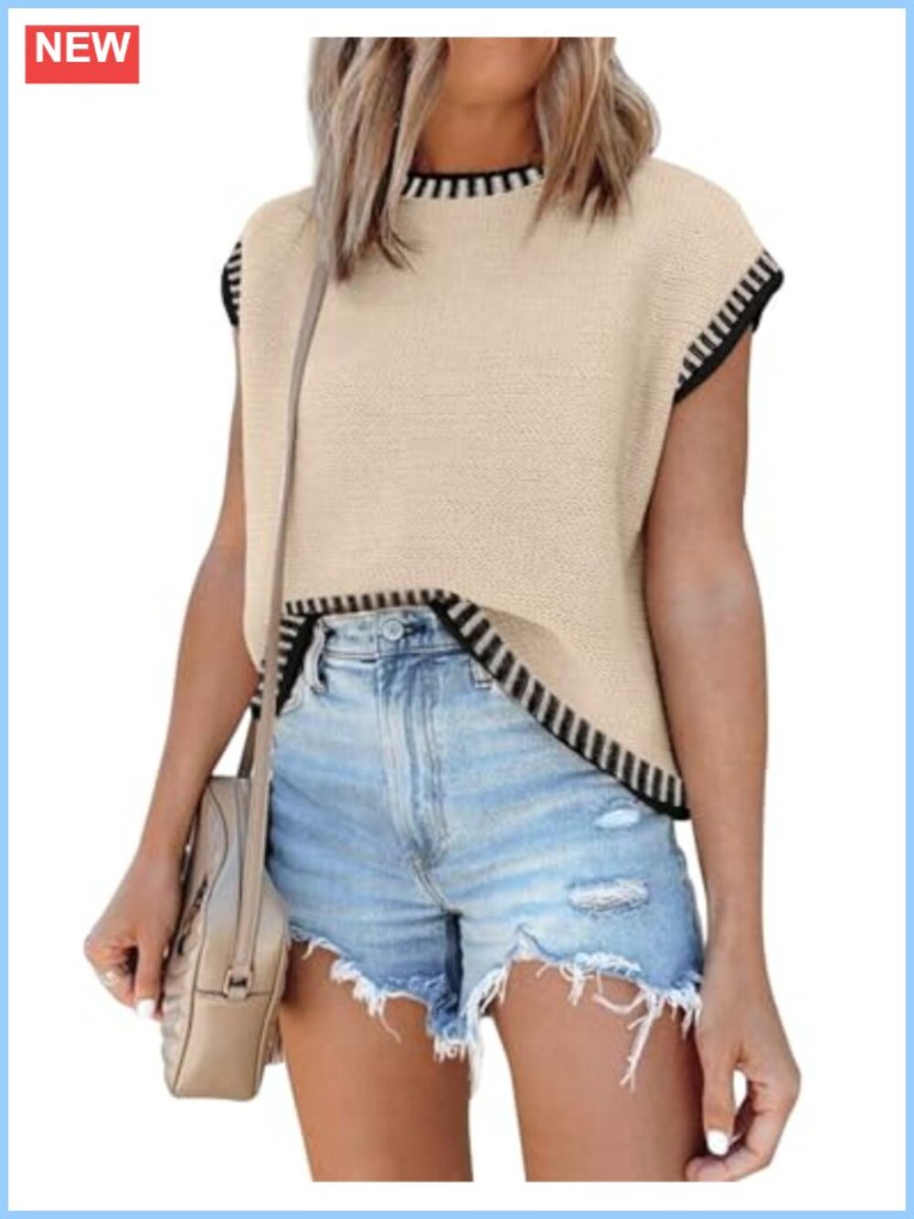 Viscose Blend Knit Cap Sleeve Sweater Vest Tunic Top